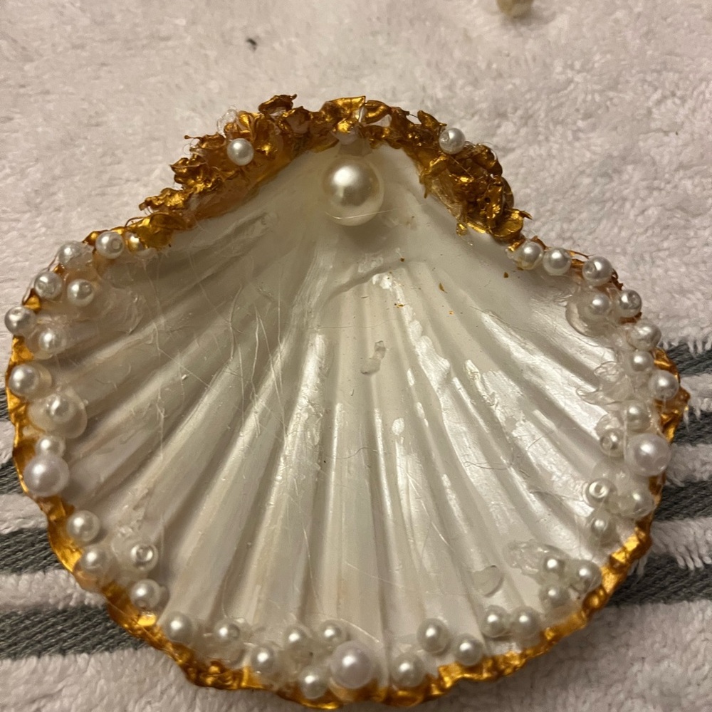 Decorative Shell with Pearls and Gold Accents